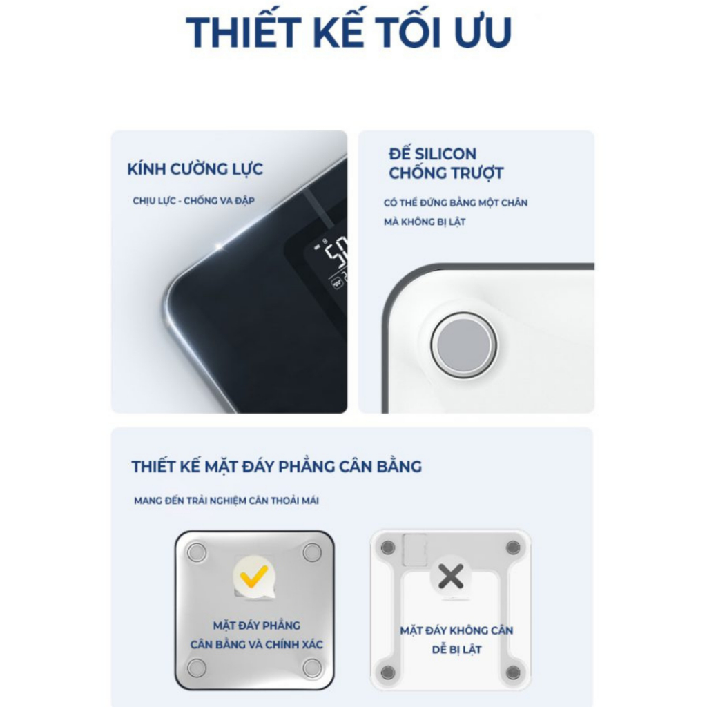 Cân điện tử sức khỏe thông minh Rapido RSB05–BS kết nối bluetooth, đo 21 chỉ số, bảo hành 12 tháng
