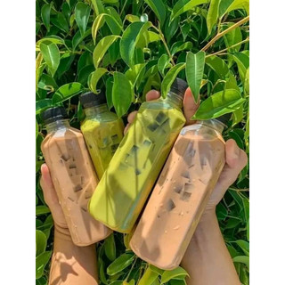 Chai vuông 330ml đựng trà sữa, nước ép kèm nắp