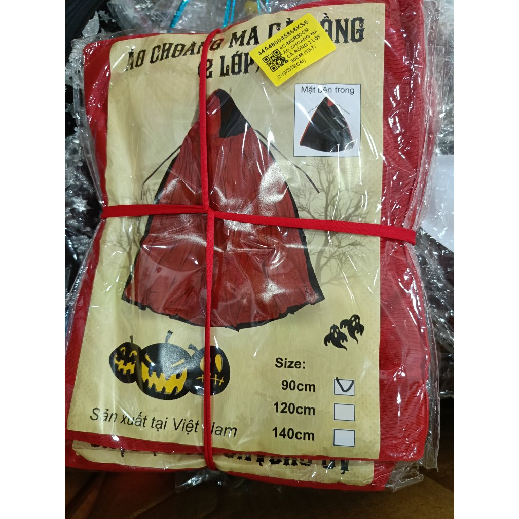 Áo choàng ma cà rồng đỏ đen có mũ dài 90cm cho bé hóa trang Halloween