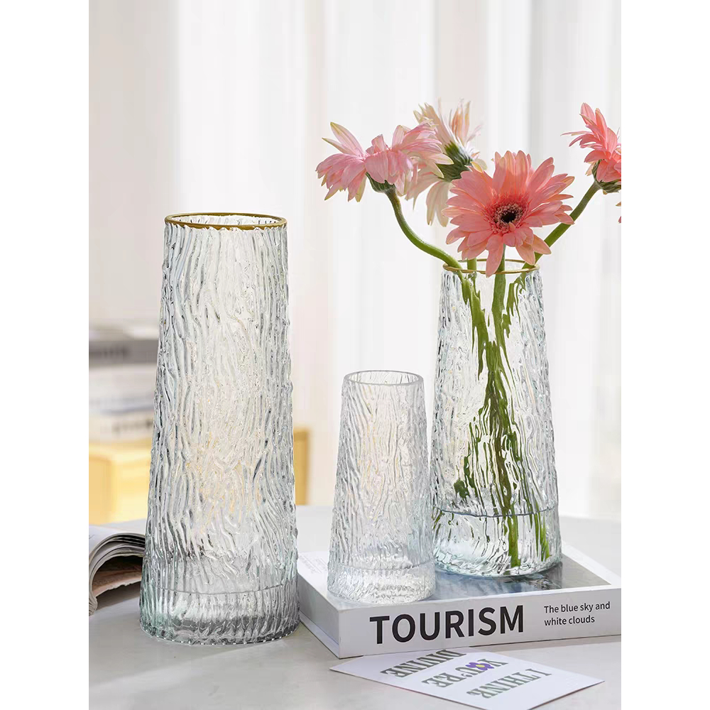 Bình hoa trang trí thuỷ tinh đơn giản đẹp kẻ sọc dọc và vân sần Qhouse  , lọ hoa decor trang trí kệ tủ tivi phòng khách