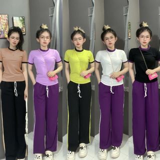 Đồ bộ thun gân ống rộng dáng thể thao, mặc nhà, đi chơi-GAN