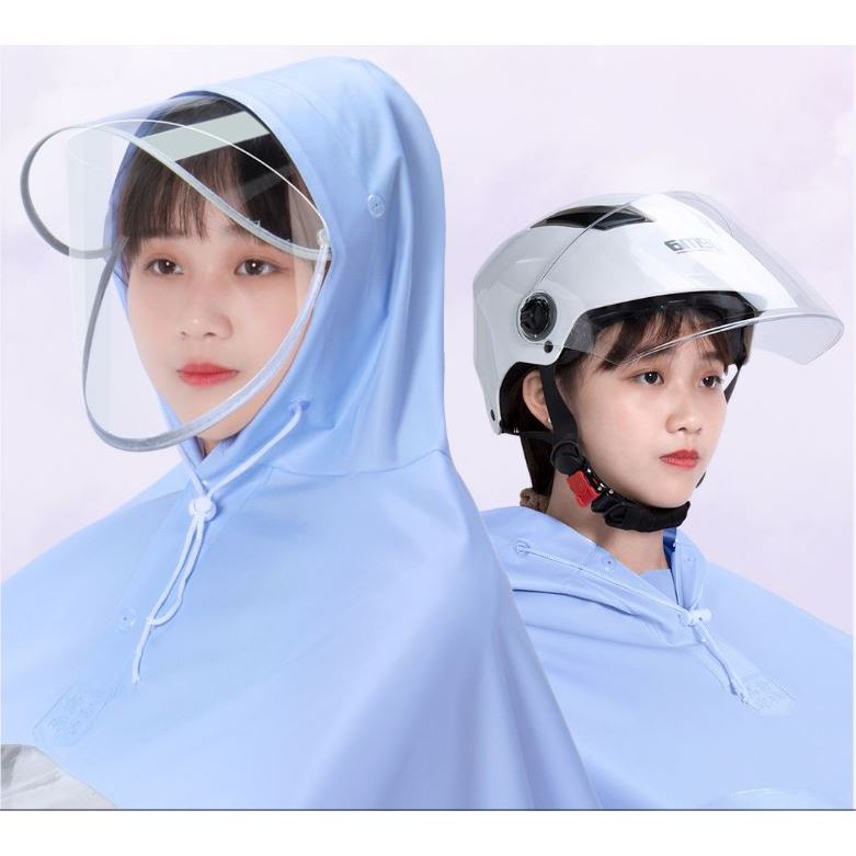 Áo Mưa Đi Xe Máy Nửa Trước Trong suốt có kính che mặt,Có Tai Thỏ Cho mẹ và Bé thiết kế thời trang cánh dơi 1 đầu + 2