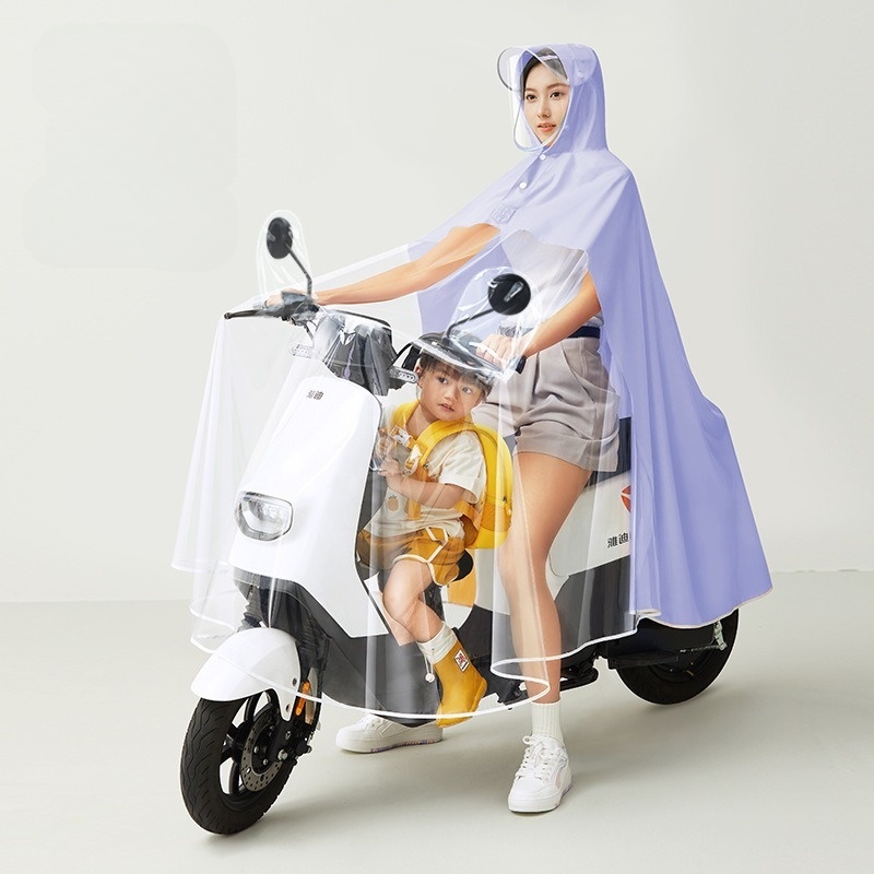 Áo Mưa Đi Xe Máy Nửa Trước Trong suốt có kính che mặt,Có Tai Thỏ Cho mẹ và Bé thiết kế thời trang cánh dơi 1 đầu + 2