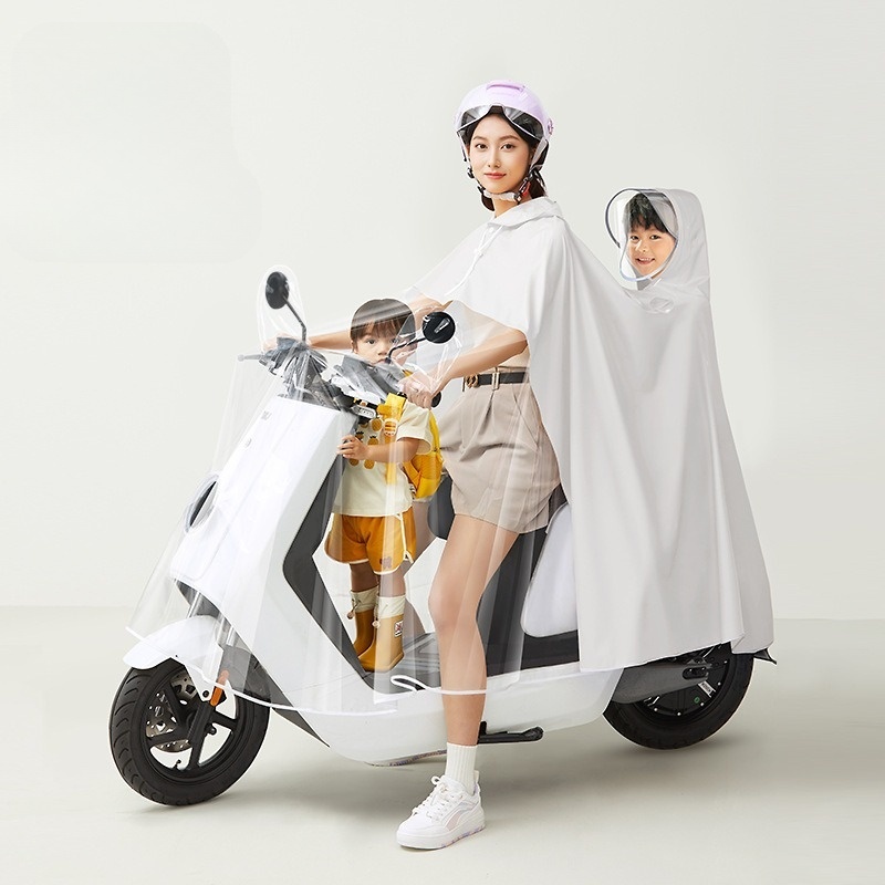 Áo Mưa Đi Xe Máy Nửa Trước Trong suốt có kính che mặt,Có Tai Thỏ Cho mẹ và Bé thiết kế thời trang cánh dơi 1 đầu + 2