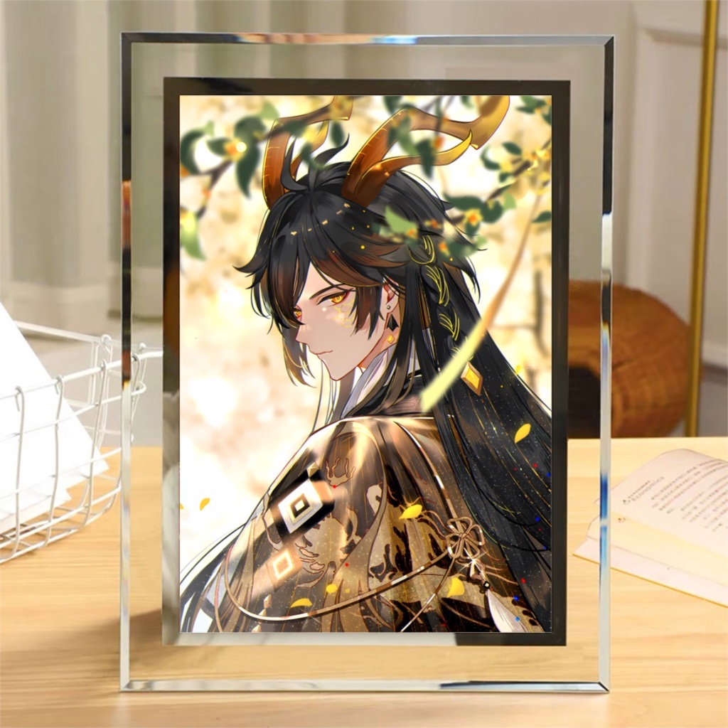 Khung kính Genshin Impact game chibi quà tặng trang trí để bàn furina xiao zhongli yae miko 2 size