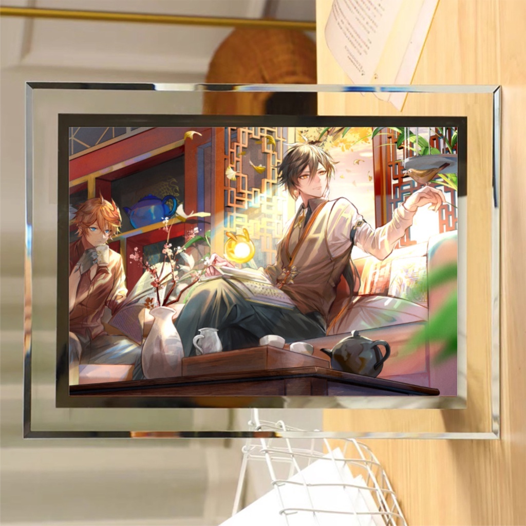 Khung kính Genshin Impact game chibi quà tặng trang trí để bàn furina xiao zhongli yae miko 2 size