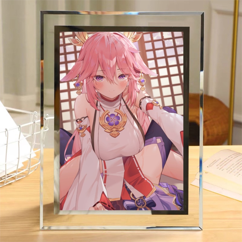 Khung kính Genshin Impact game chibi quà tặng trang trí để bàn furina xiao zhongli yae miko 2 size