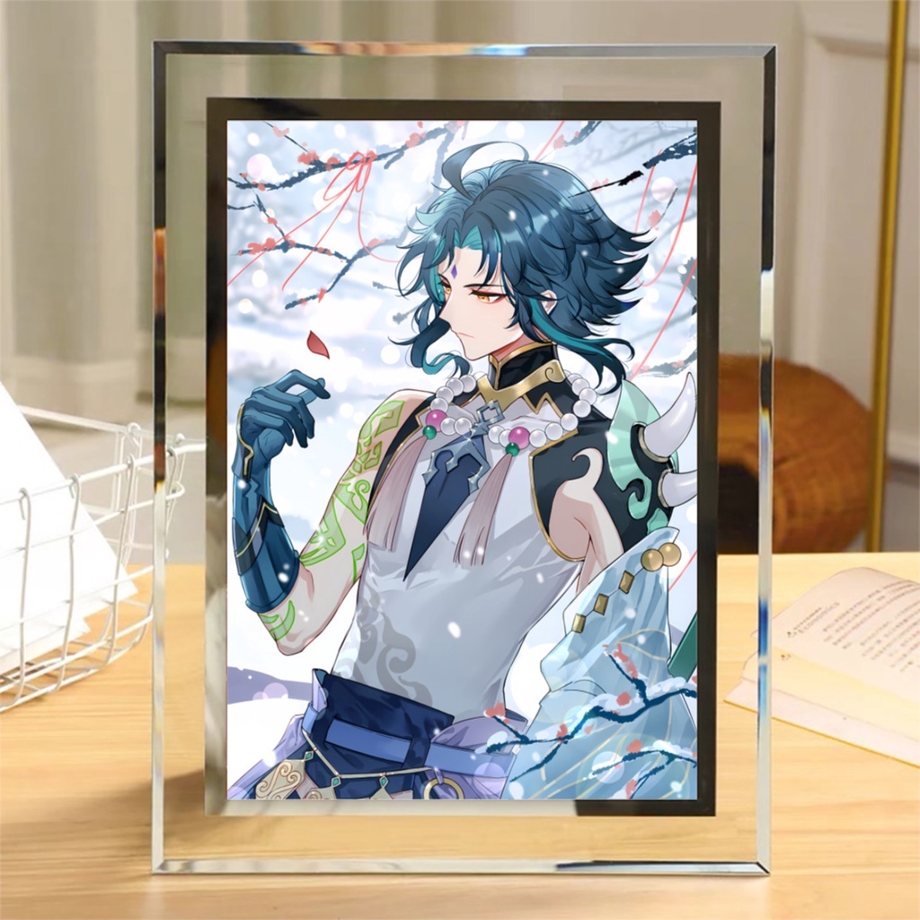 Khung kính Genshin Impact game chibi quà tặng trang trí để bàn furina xiao zhongli yae miko 2 size