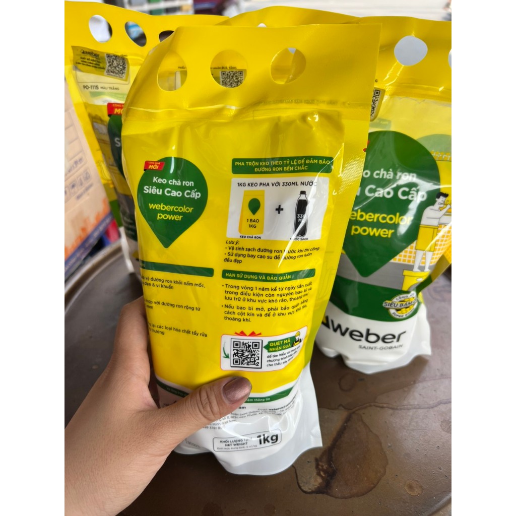 Keo chà ron siêu cao cấp WeberColor Power màu trắng 1KG