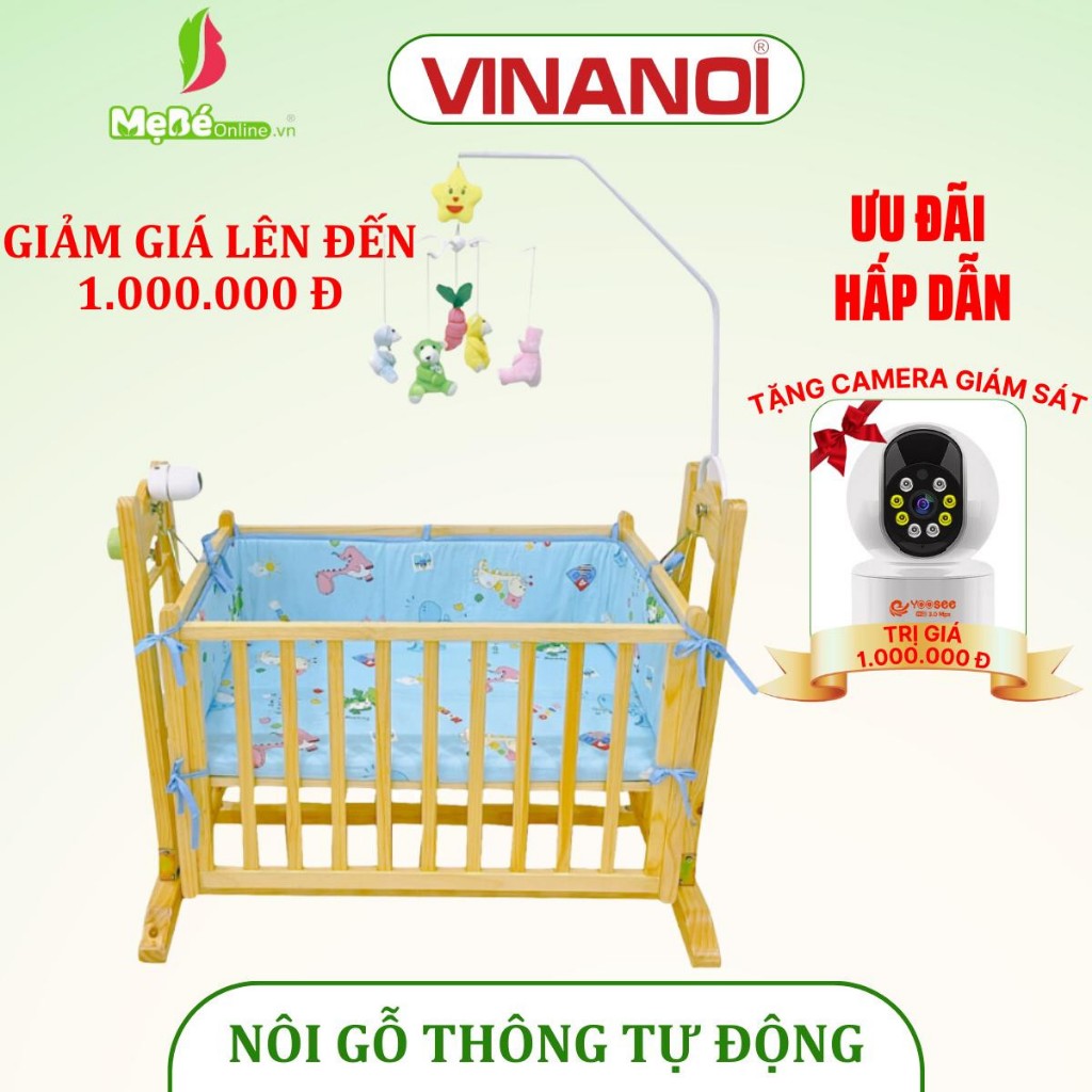 Nôi Võng Gỗ Thông Tự Động 4 Trong 1 Cho Bé VINANOI-Vừa Làm Nôi Tự Động Vừa Làm Giường Vừa Làm Cũi Vừa Chuyển Thành Võng