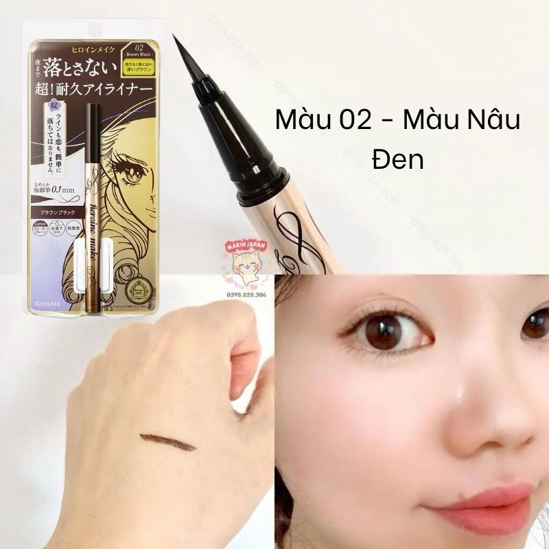 Bút Kẻ Mắt nước Kissme chống trôi Heroine Make Smooth Liquid Eyeliner Super Keep nét sắc mảnh 0.1mm Nhật Bản