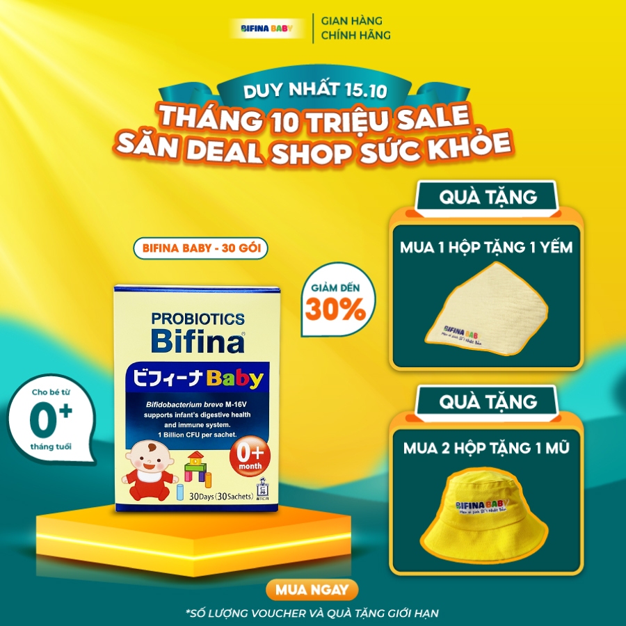 Chuyên biệt  cho trẻ Tiêu chảy - Men vi sinh Bifina Baby Nhật - Hộp 30 Gói