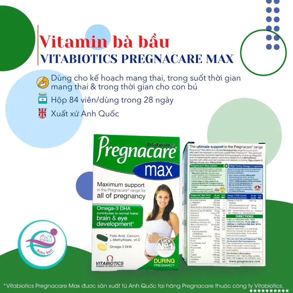 Viên Uống Vitamin Tổng Hợp Pregnacare Max Vitabiotics Cho Bà Bầu 84 Viên Mẹ Rofi