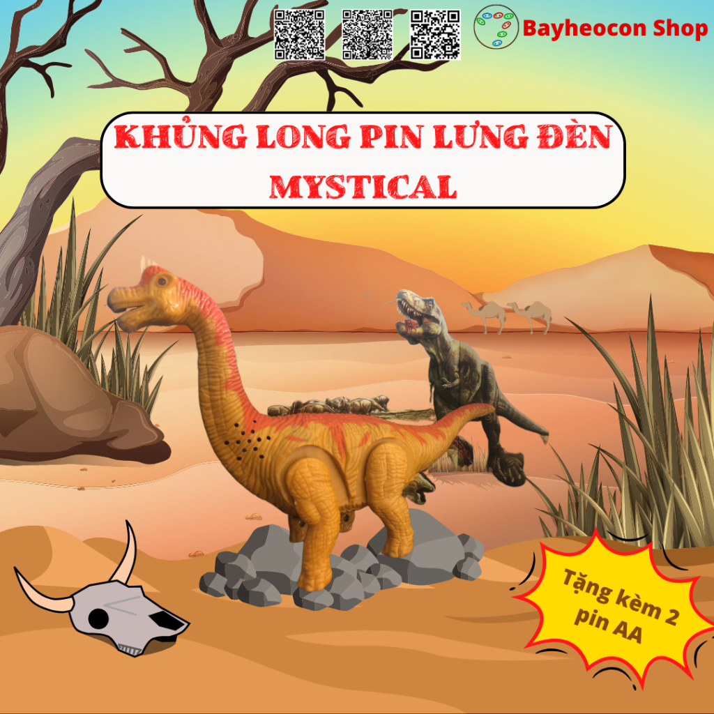 Khủng long pin lưng gai đèn + tặng kèm 03 pin AA