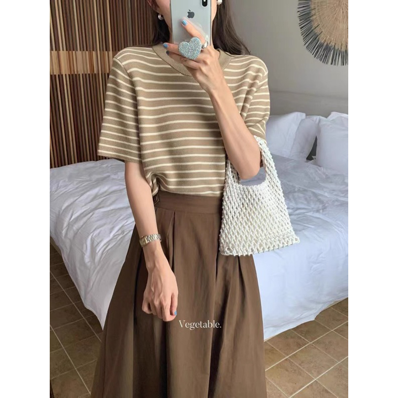 Áo len tăm kẻ Hàn VEGESTABLE 6929 // Hàng có sẵn🇰🇷