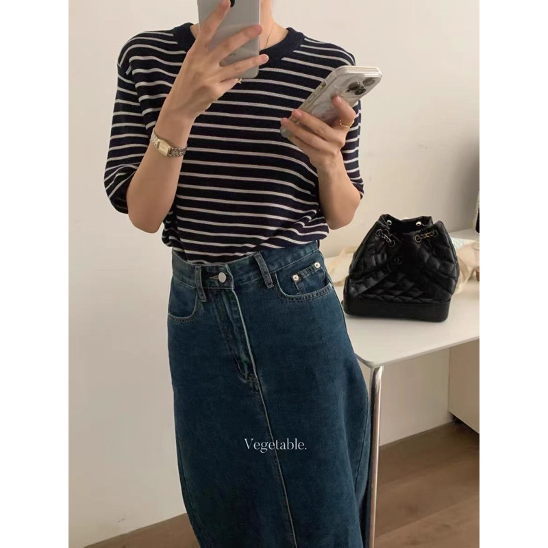 Áo len tăm kẻ Hàn VEGESTABLE 6929 // Hàng có sẵn🇰🇷