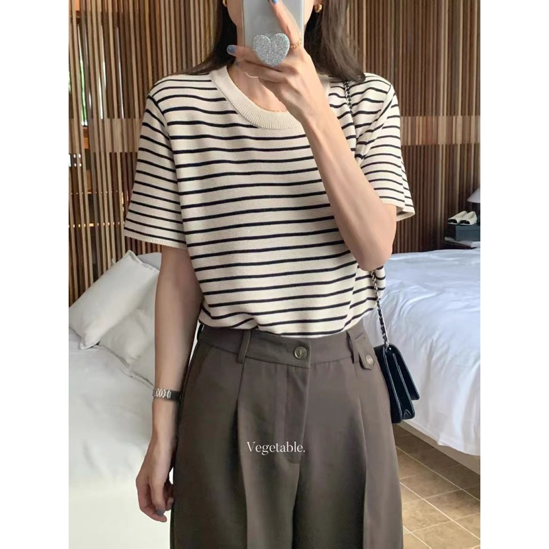 Áo len tăm kẻ Hàn VEGESTABLE 6929 // Hàng có sẵn🇰🇷