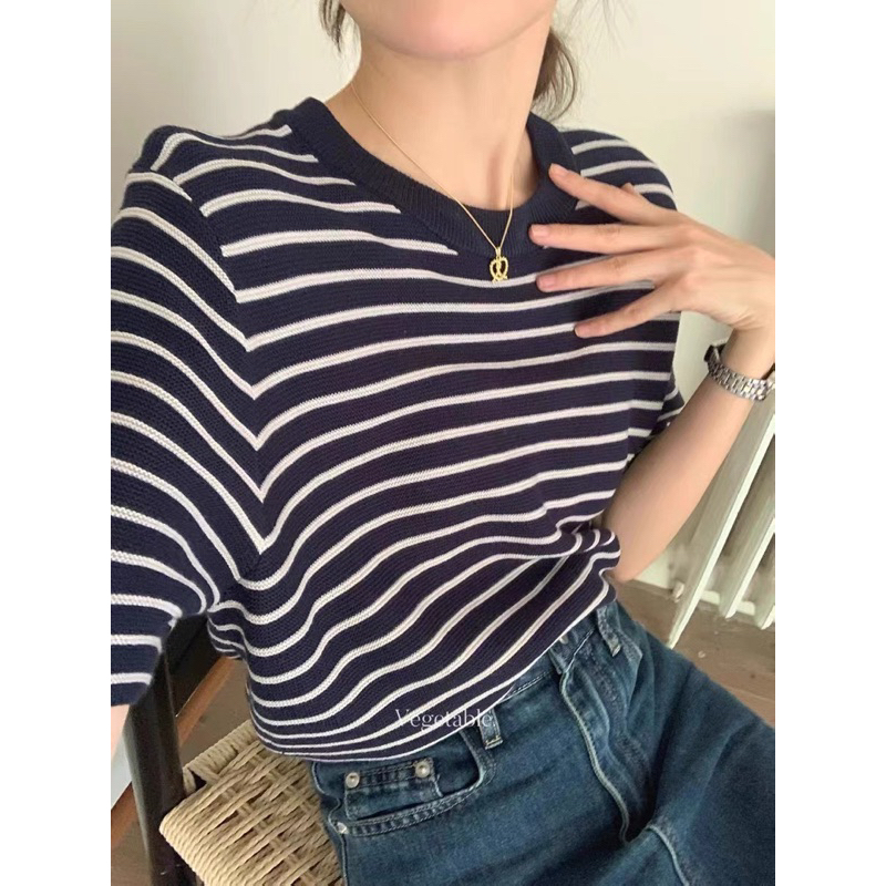 Áo len tăm kẻ Hàn VEGESTABLE 6929 // Hàng có sẵn🇰🇷