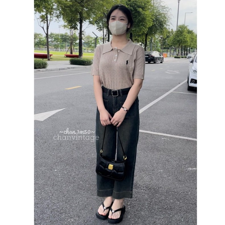 Quần jean xuông nấm lùn che khuyết điểm kèm đai dài 88cm Mã 6880