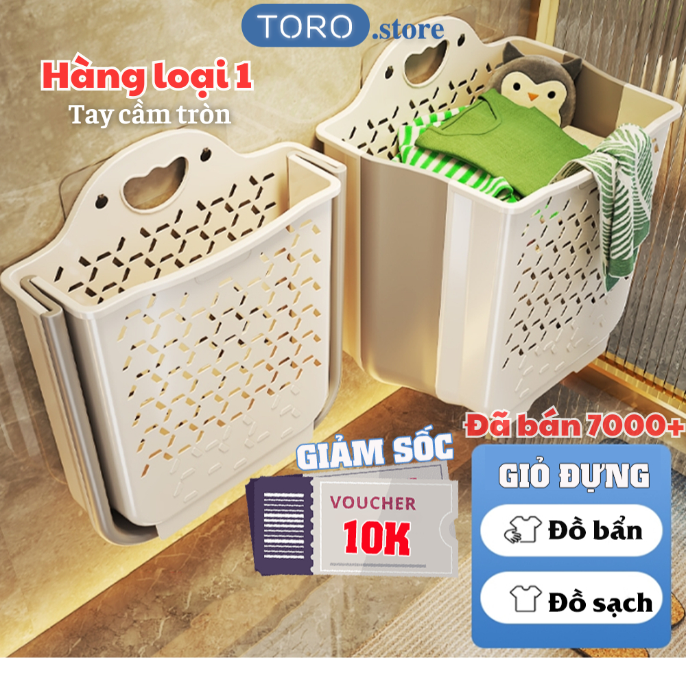 Giỏ đựng quần áo nhà tắm TORO thiết kế tay cầm treo tường có thể gấp gọn chất liệu nhựa dẻo TPR kèm miếng dán | BigBuy360 - bigbuy360.vn