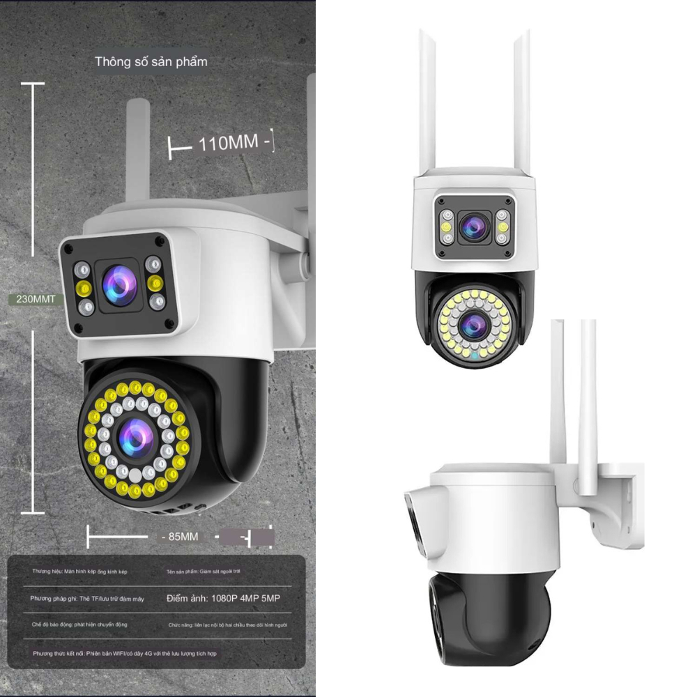 Camera Yoosee Wifi 2 Mắt giám sát Ngoài Trời Không Dây Ip66 Thông Minh chống nước an toàn AI - 4K siêu nét - BH 2 NĂM
