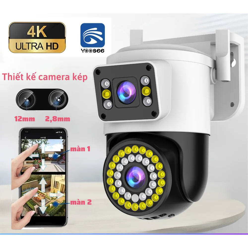 Camera Yoosee Wifi 2 Mắt giám sát Ngoài Trời Không Dây Ip66 Thông Minh chống nước an toàn AI - 4K siêu nét - BH 2 NĂM