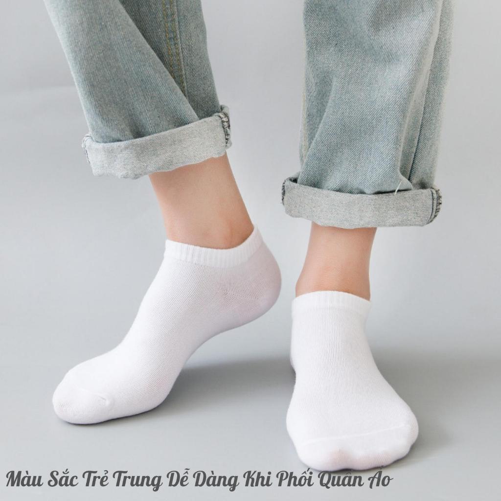 Tất Chân Thể Thao Thun Cotton Siêu Thoáng Mát, Tất Ngắn Nam Nữ Màu Trơn Vải Mềm Mịn Chống Hôi Chân