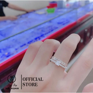 Nhẫn 1 hàng đá cao kép bạc ta HHJ
