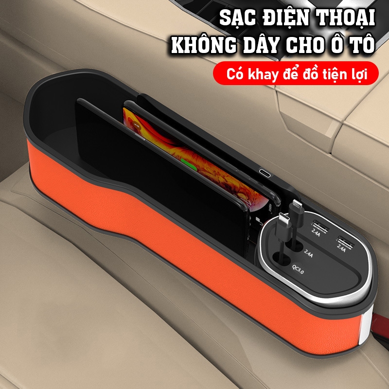 Sạc điện thoại không dây trên xe hơi kiêm Khay để đồ khe ghế ô tô cao cấp - K1701