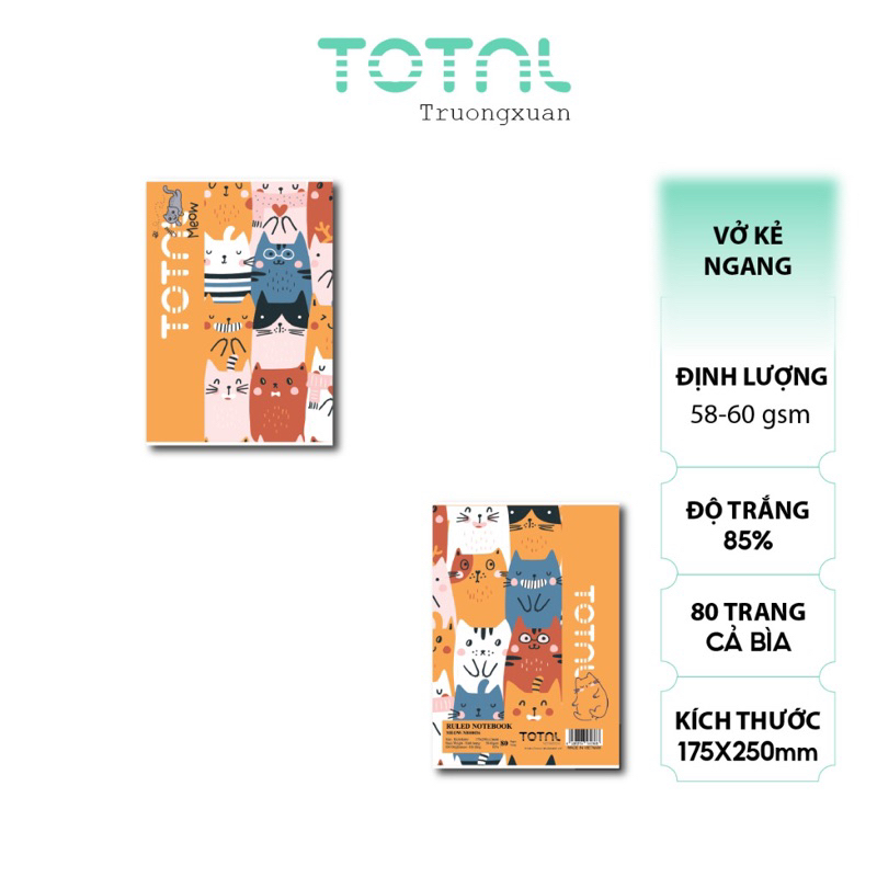 Vở kẻ ngang 80 trang Total  NB00012- 05 Quyển