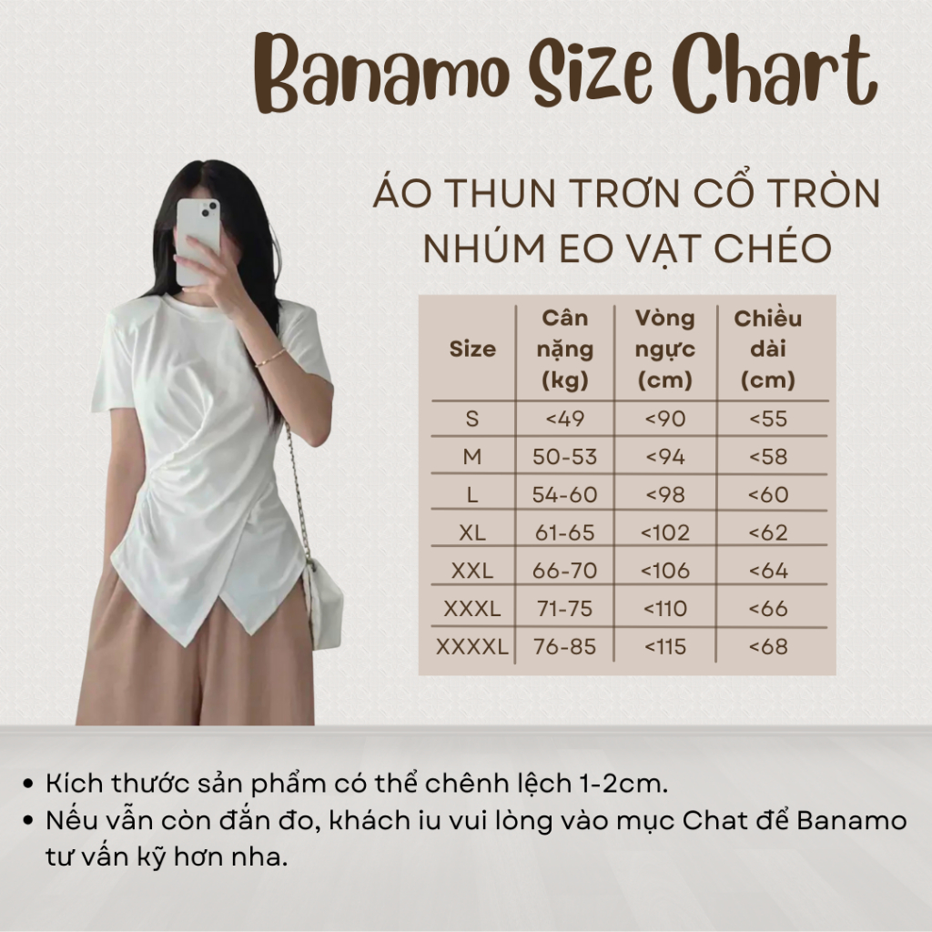 Áo thun nữ BIGSIZE trơn cổ tròn nhúm eo vạt nhọn 3112