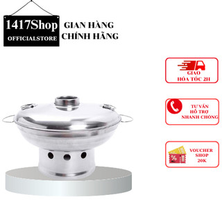 Nồi lẩu cù lao inox, lẩu than inox sử dụng than hoặc cồn có 2 size 24cm/26cm