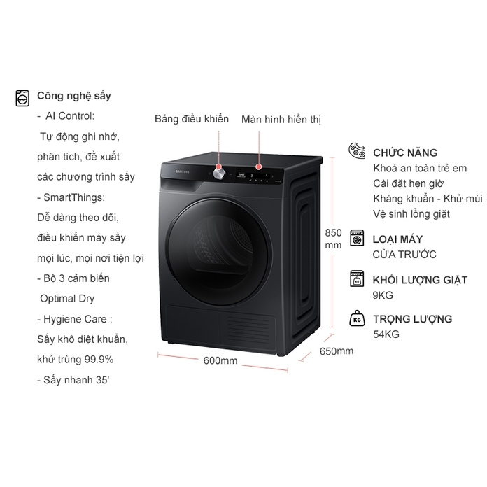 Máy sấy heatpump Samsung Inverter 9 kg DV90T7240BB/SV - Hàng chính hãng
