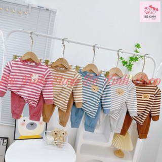 Đồ Bộ Thu Đông Dài Tay Cho Bé Trai Bé Gái 8-18kg  Bộ Quần Áo Len Tăm Tay Dài Cho Bé Trai Gái SỌC GẤU THỎ