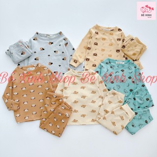 Đồ Bộ Quần Áo Thu Đông Dài Tay Cho Trẻ Em Trai Gái 8-18kg [Sale Lớn]Bộ Đồ Tay Dài Len Tăm Cho Bé Trai Bé Gái  LEN TĂM IN