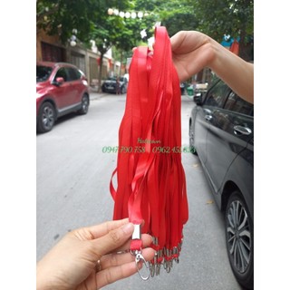 Dây đeo thẻ lụa có móc sắt xoay bản 1,5cm ĐỎ - Dây đeo bảng tên - dây lụa móc khóa