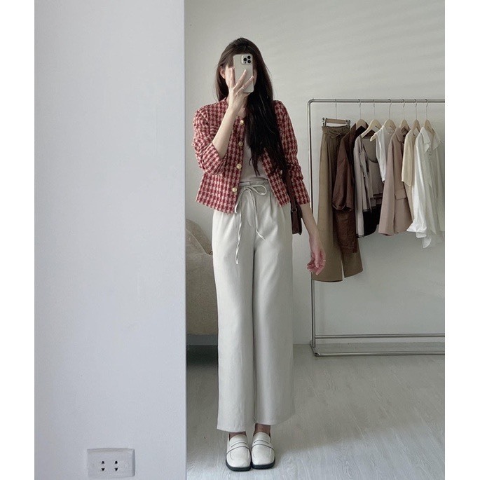 Áo Khoác Dạ Kẻ Tweed Nữ Túi Ngực Cúc Đồng 2 màu , Áo Dạ Tweed Kẻ Ziczac Siêu xinh Hàng QC loại 1 H35