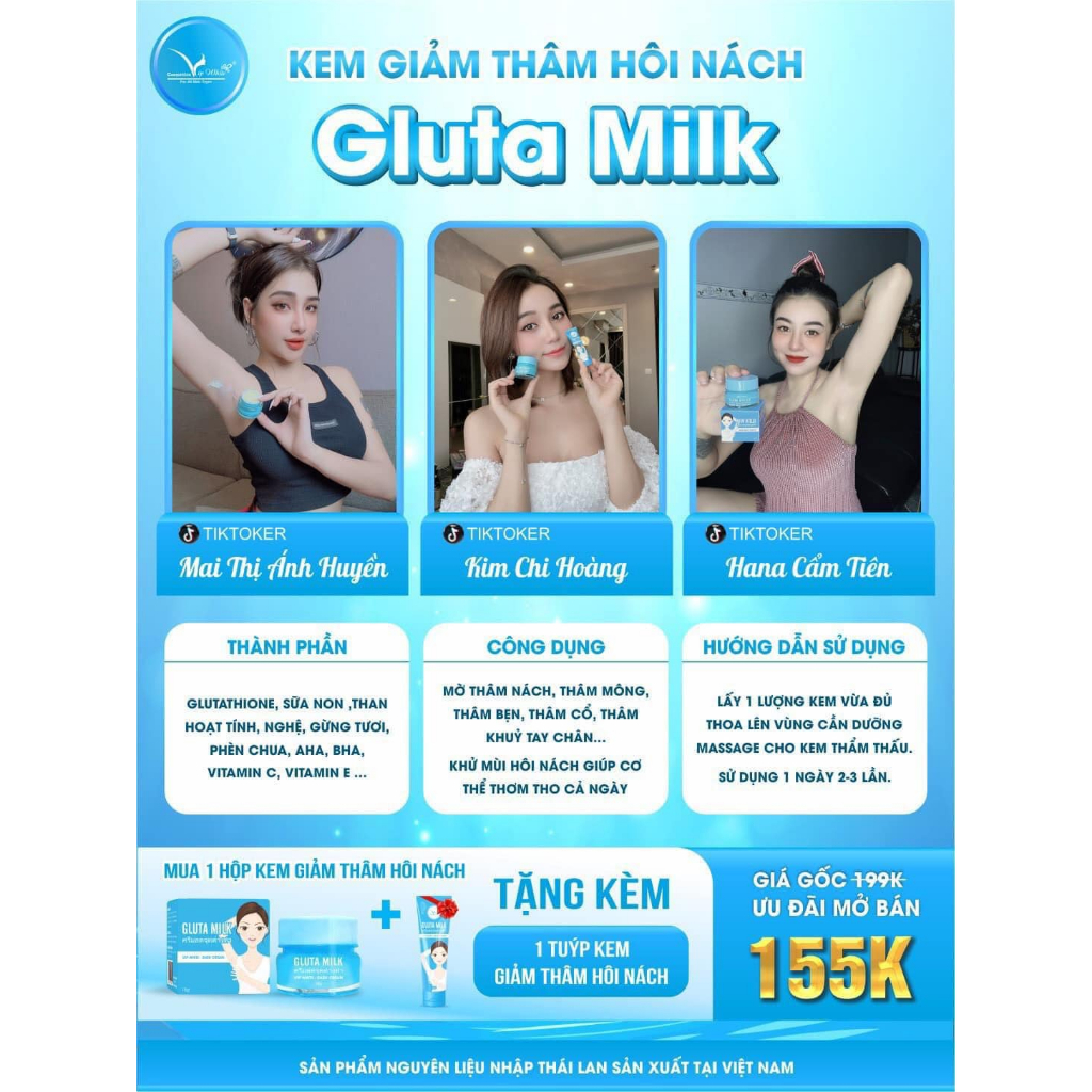 Kem Giảm Thâm Nách, Giảm Hôi Nách Gluta Milk Thái Lan
