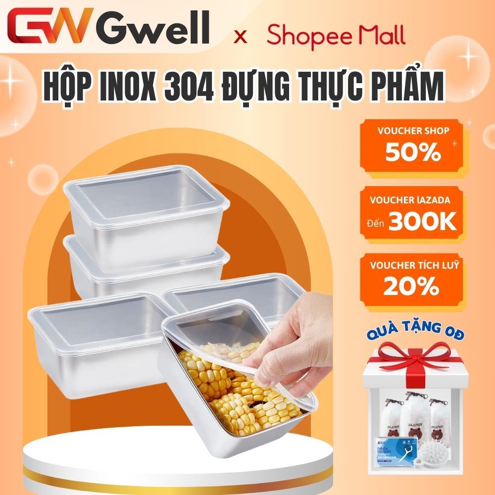 Set 5 Hộp Inox 304 Chống Gỉ Kèm Nắp Nhựa, Hộp Đựng Bảo Quản Thực Phẩm Tủ Lạnh Dùng Được Cho Lò Vi Sóng