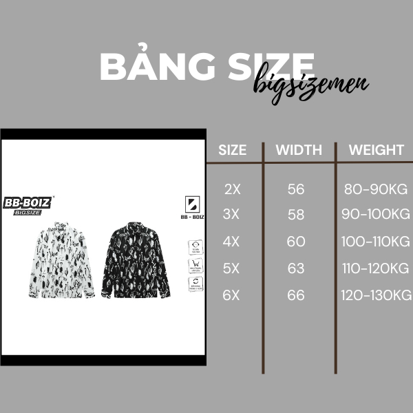 Áo sơ mi BB - Boiz Big Size nam tay dài họa tiết form bigsize 80kg - 130kg - Hoa cải