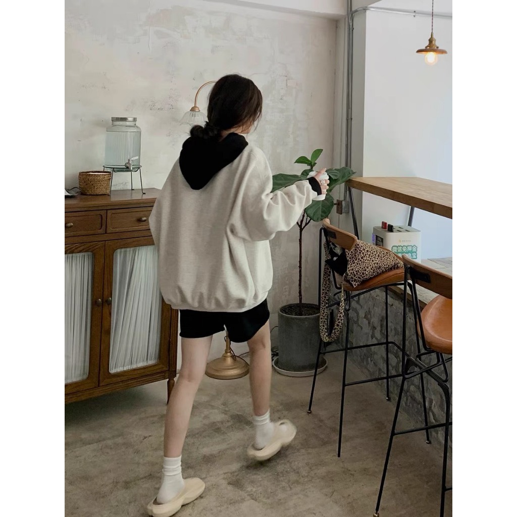 Áo Nữ, Áo Hoodie Xám Phối Mũ Đen Chất Nỉ Dày Loại 1 hottrend 2023