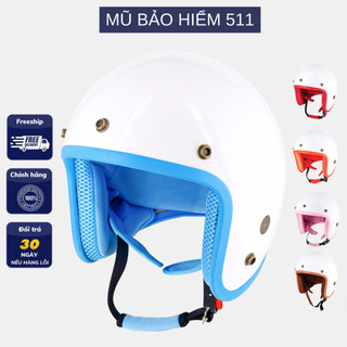 Mũ bảo hiểm 3/4 trắng lót màu - lồng thoáng khí - khử mùi - kèm lưỡi trai