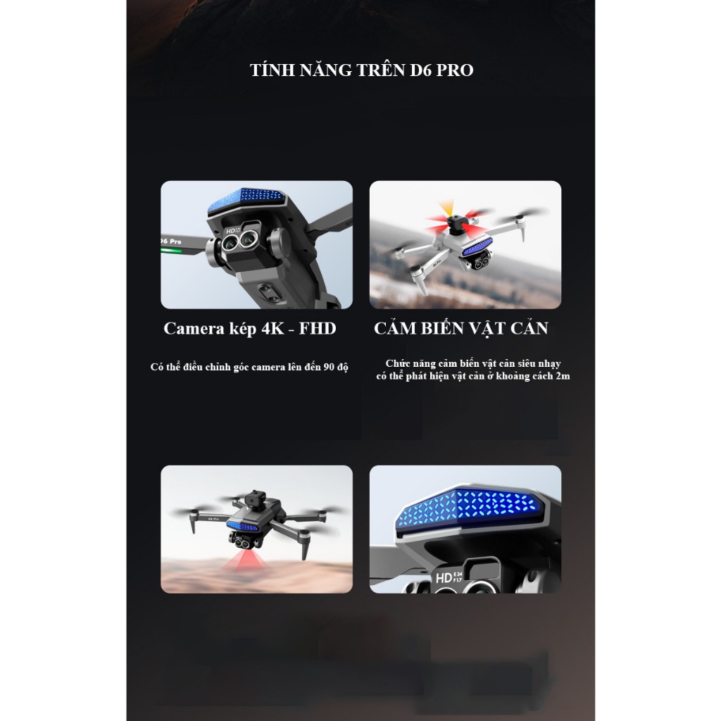 Máy Bay Camera Flycam D6 Pro Điều Khiển Từ Xa Có Camera Tích Hợp Cảm Biến Chống Va Chạm Pin Siêu Trâu