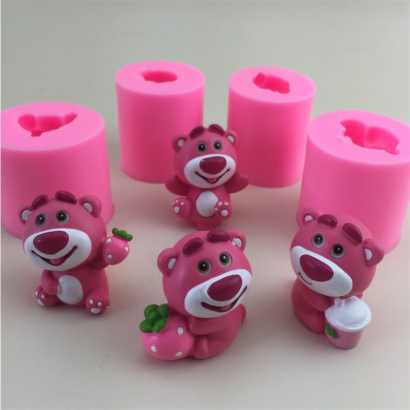 Khuôn gấu dâu khuôn silicon gấu dâu gấu lotso hồng làm thạch rau câu pudding bánh hoạt hình dễ thương