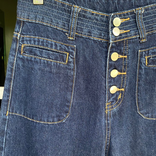 QUẦN JEANS ỐNG SUÔNG DÁNG BASIC MÀU XANH ĐẬM (BẢN CÀI KHUY)