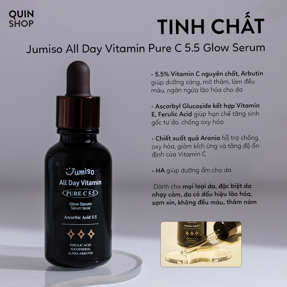 Tinh chất Jumiso Snail Mucin 95+Peptide, Waterfull Hyaluronic Acid, Brightening & Balancing, VC-IP 1.0, Pure C 5.5 Serum