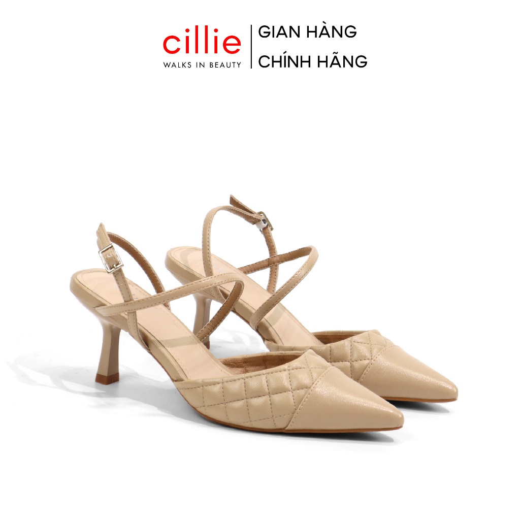 Giày Sandal Cao Gót Nữ Cillie Gót Nhọn Mũi Nhọn Phối Chằn Chỉ 1044