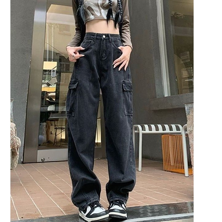 Quần jean nam nữ ống rộng dáng suông phong cách unisex Maia Quanjeanucargo3623  P9K3.4