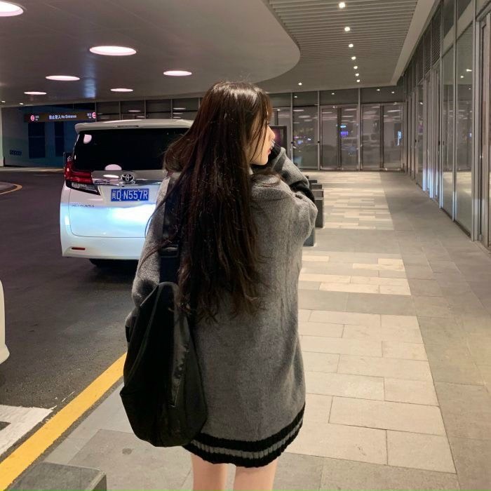 Áo Cardigan Len Phối màu xám đen phong cách Hàn Quốc trẻ trung, Áo Khoác Nữ Hottrend