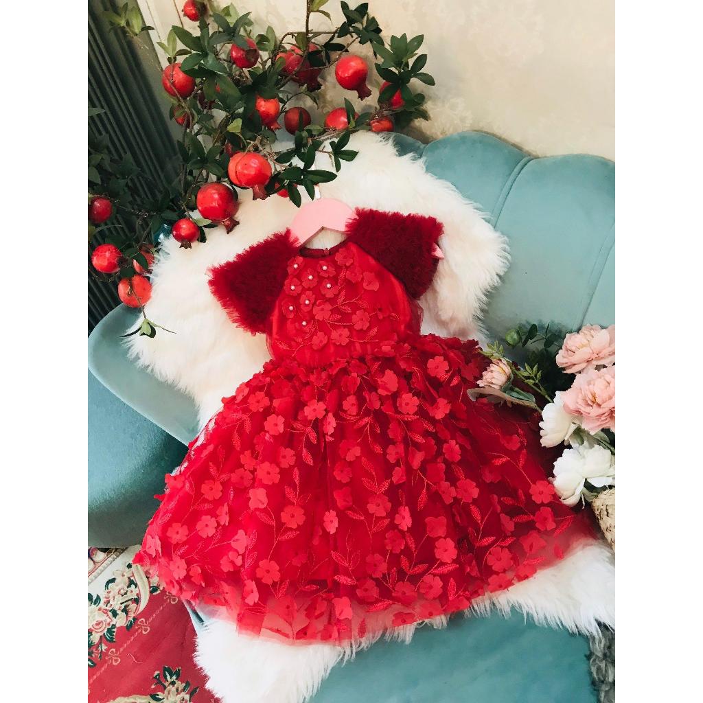 GG08 - Váy Gygy công chúa hoa 3D 2 màu đỏ, vàng